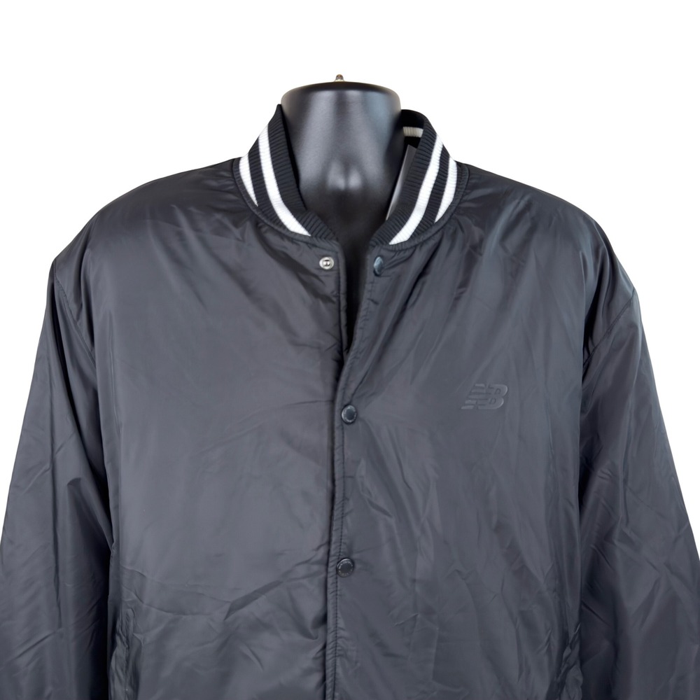 New Balance Mens Black Fleece Lined Wind Jacket Water Resistant Bomber XL New